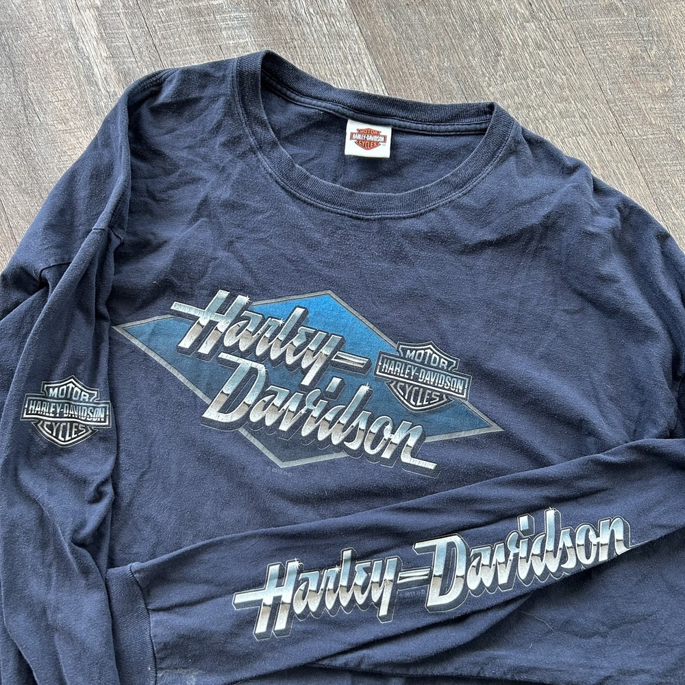 Y2K Harley Davidson Long Sleeve Tshirt Men's 3XL Chrome Chopper Sleeve Hit
